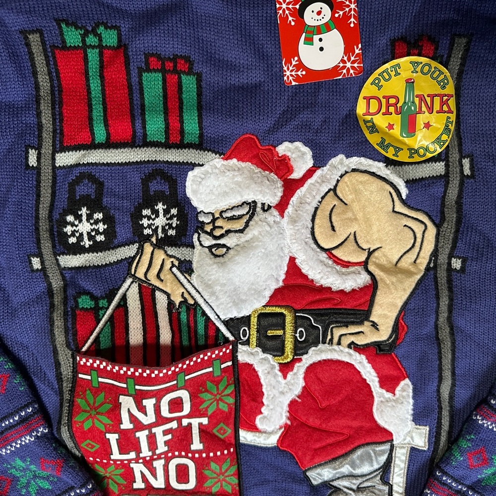 NWT Blizzard Bay Put Your Drink In My Pocket Santa Christmas Sweater - Size L - Picture 4 of 7
